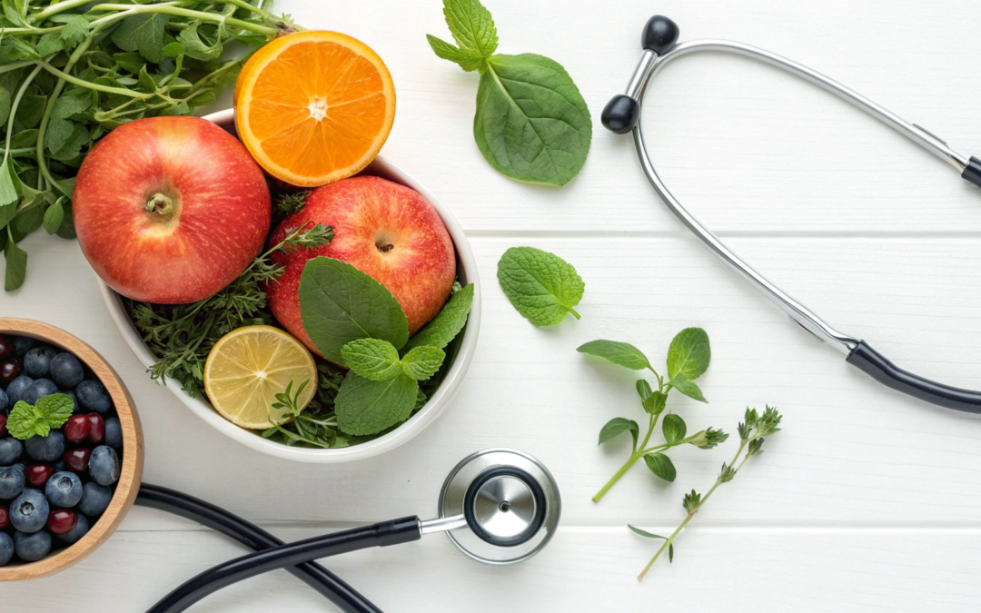 A holistic PCOS specialist combines medical care with natural nutrition like fresh fruits and herbs.
