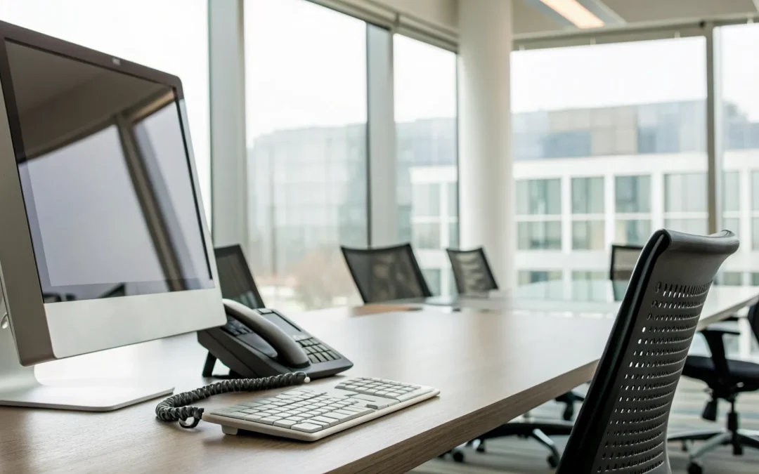 A computer on a desk used to book a consultation for hormone therapy.
