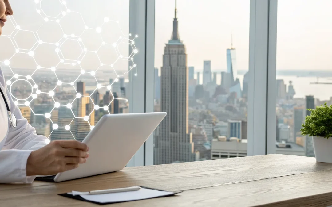 Doctor in a New York office discusses a bioidentical hormone therapy plan.